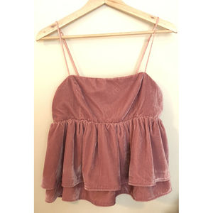 Urban Outfitters Olivia Pink Velvet Ruffle Top Medium